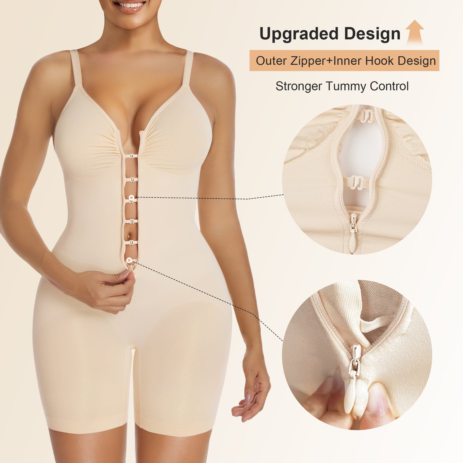 SHAPERX Women's Zip-Up Shapewear Bodysuit Tummy Control Seamless Sculpting Body Shaper Medium Compression SHAPERX