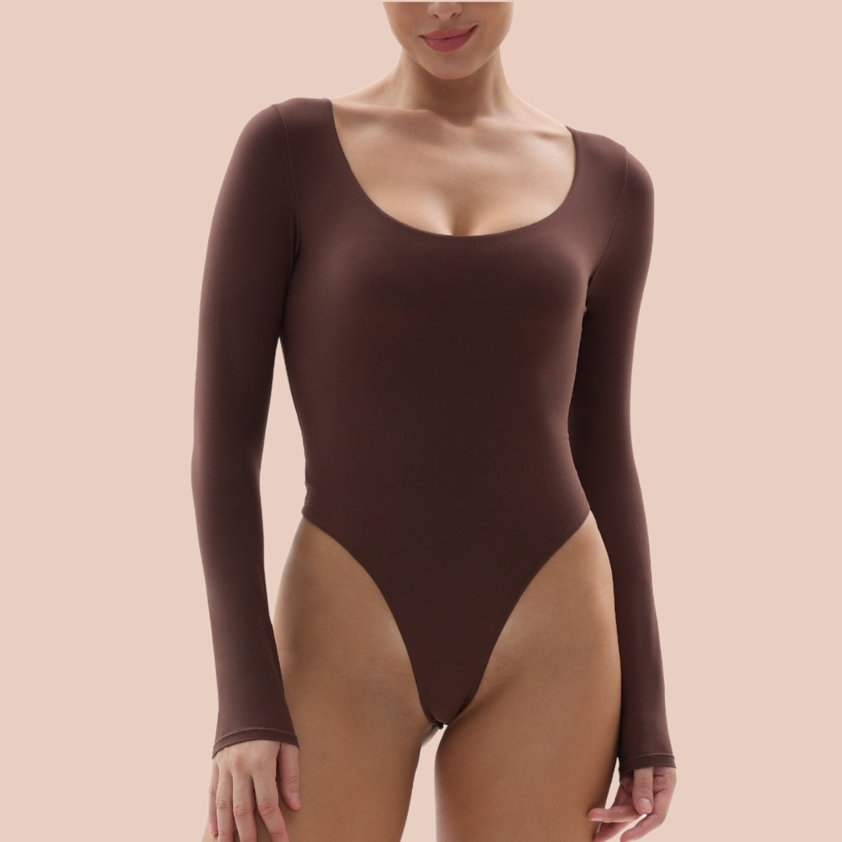 SHAPERX Long Sleeve Bodysuit Tops Scoop Neck Thong Body suits SHAPERX