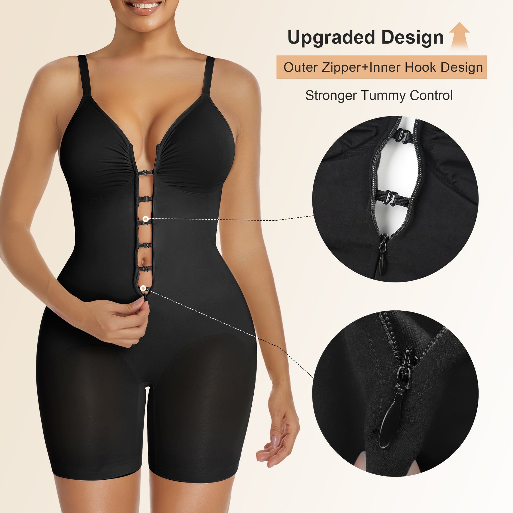 SHAPERX Women's Zip-Up Shapewear Bodysuit Tummy Control Seamless Sculpting Body Shaper Medium Compression SHAPERX