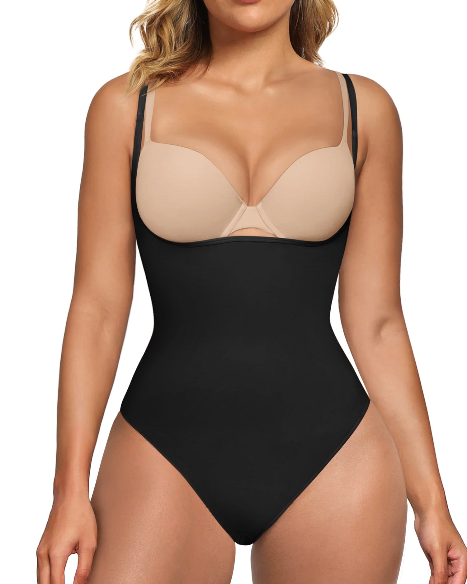 SHAPERX Open Bust Shapewear Tummy Control Bodysuits for Women Seamless Compression High Waisted Body Shaper SHAPERX