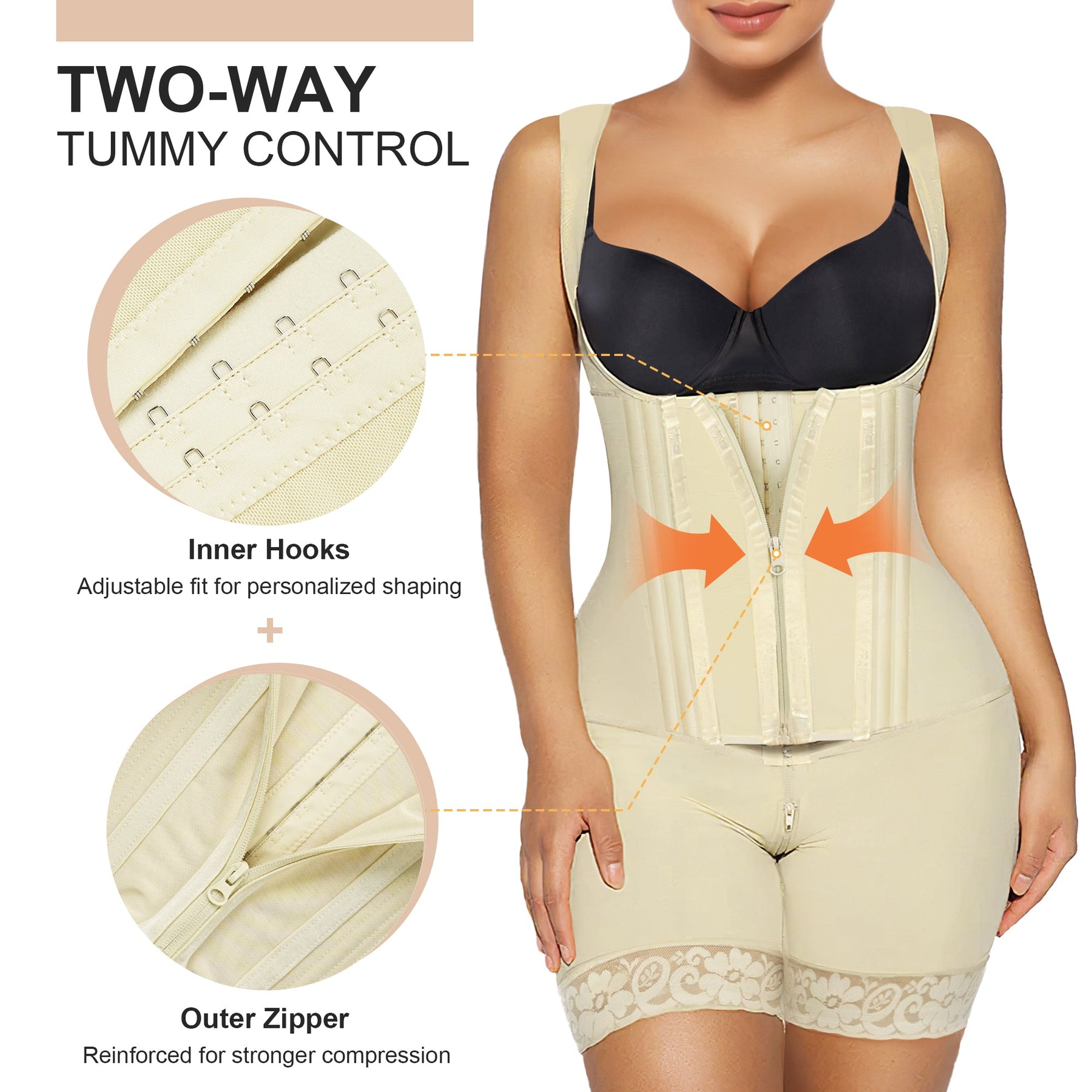 SHAPERX Fajas Colombianas Shapewear for Women Tummy Control Body Shaper Postpartum Butt Lifter with Zipper and Hooks SHAPERX