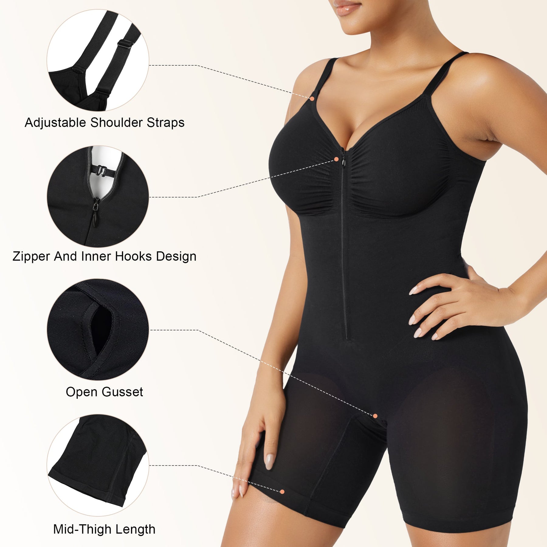 SHAPERX Women's Zip-Up Shapewear Bodysuit Tummy Control Seamless Sculpting Body Shaper Medium Compression SHAPERX