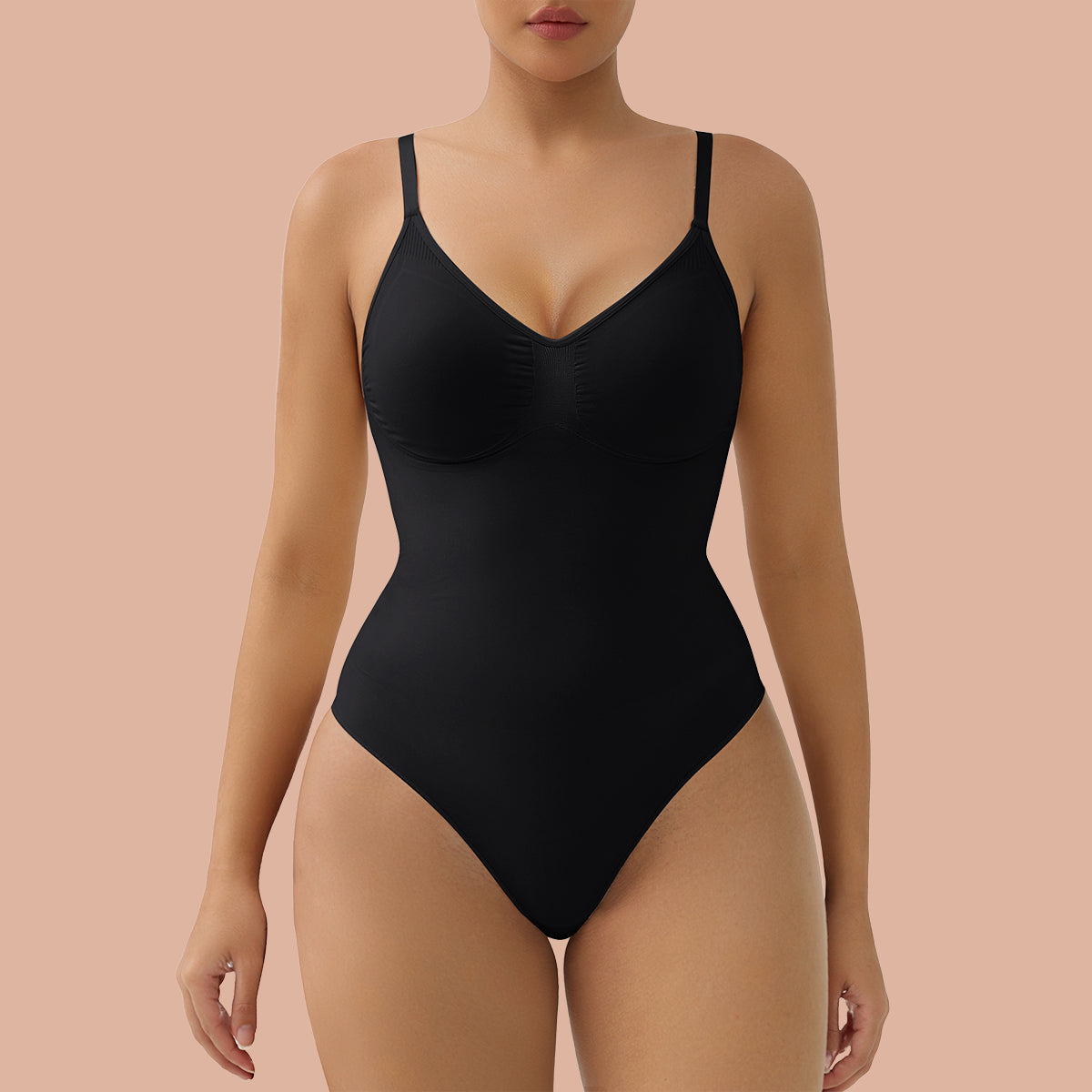 SHAPERX Seamless Tummy Control Thong Bodysuit with Removable Pads