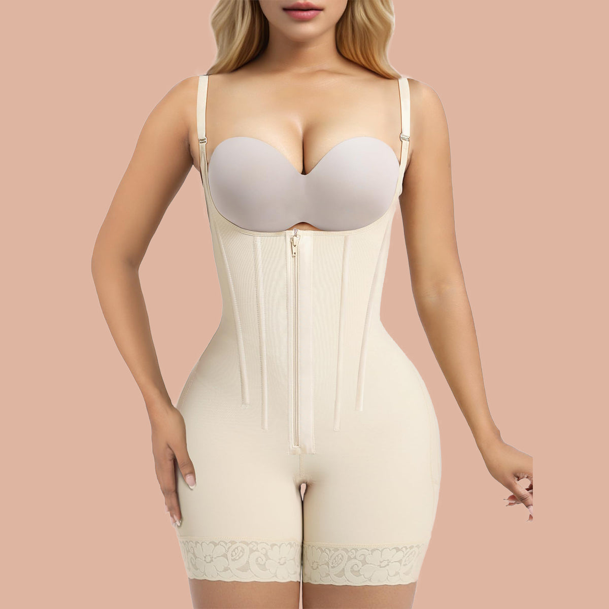 SHAPERX Open-Bust Faja Bodysuit with Adjustable Straps – ShaperX