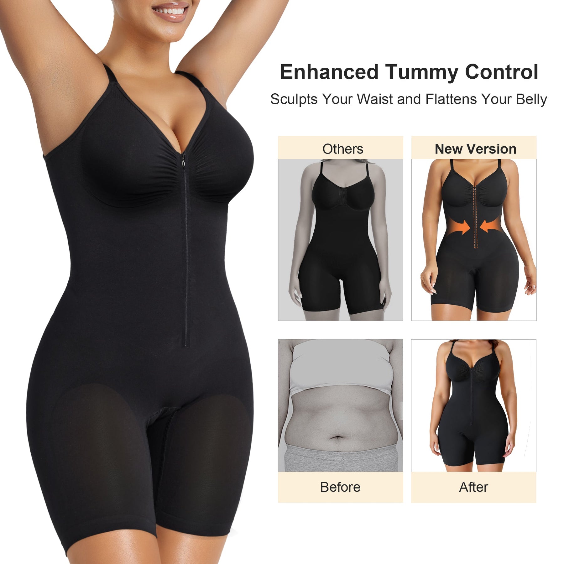 SHAPERX Women's Zip-Up Shapewear Bodysuit Tummy Control Seamless Sculpting Body Shaper Medium Compression SHAPERX
