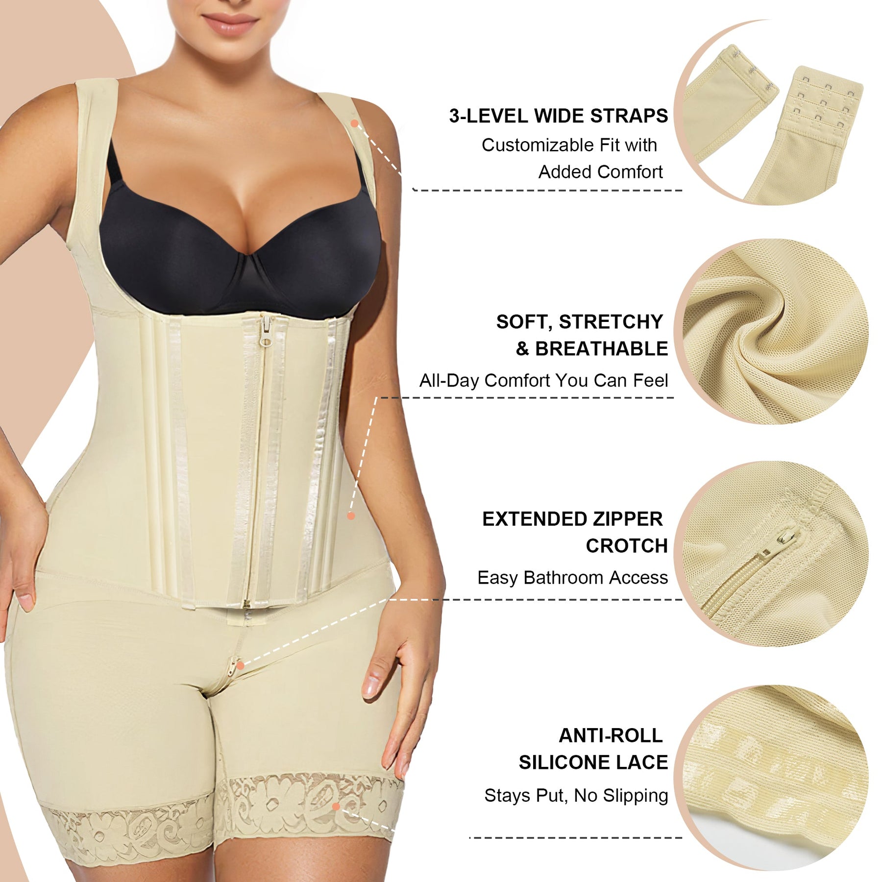 SHAPERX Fajas Colombianas Shapewear for Women Tummy Control Body Shaper Postpartum Butt Lifter with Zipper and Hooks SHAPERX