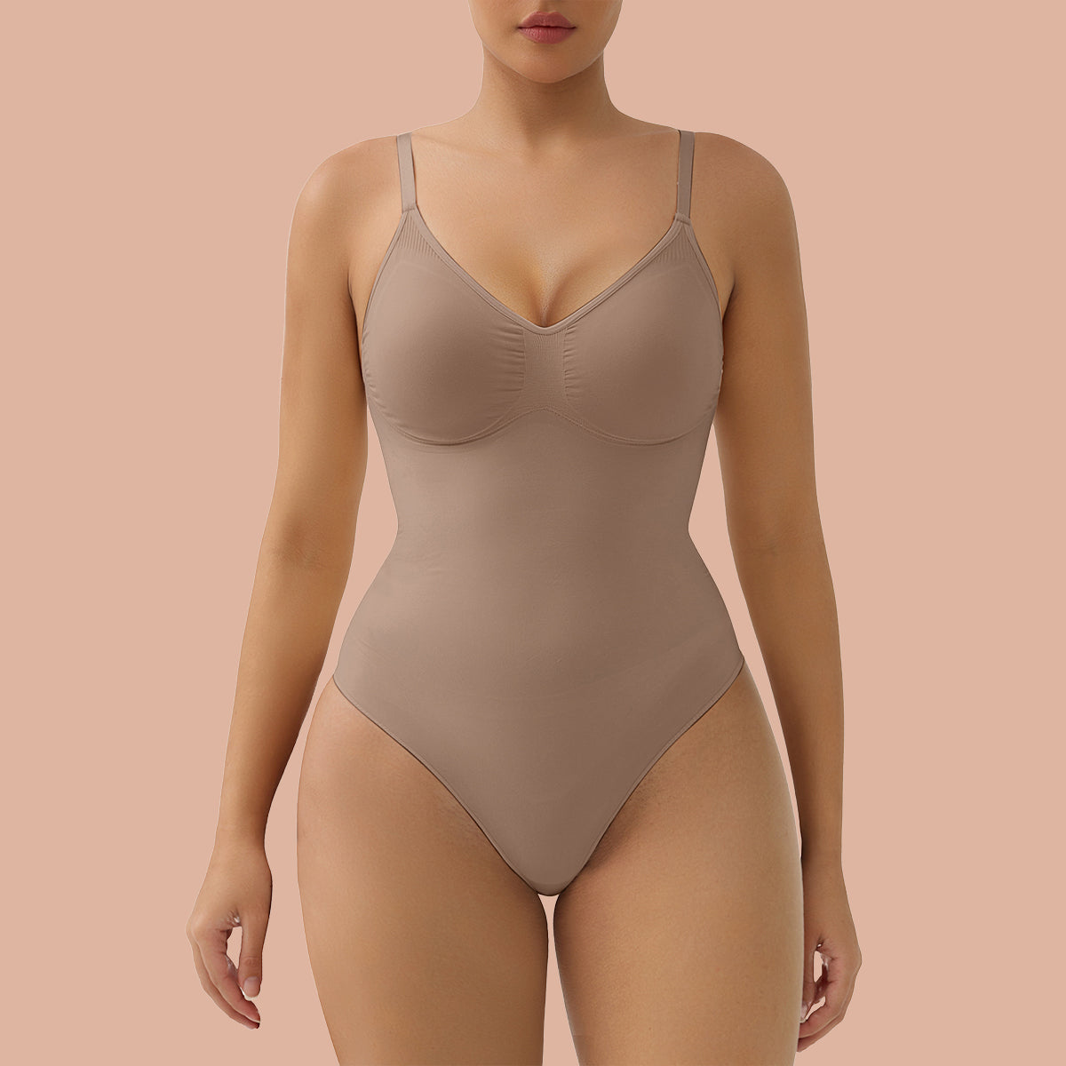 SHAPERX Seamless Tummy Control Thong Bodysuit with Removable Pads