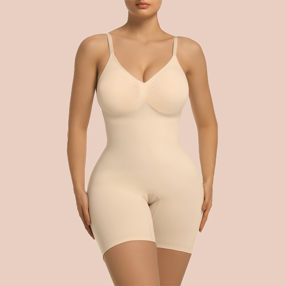 SHAPERX Bra Free Tummy Control Shapewear Mid Thigh Body Shaper with Removable Pads