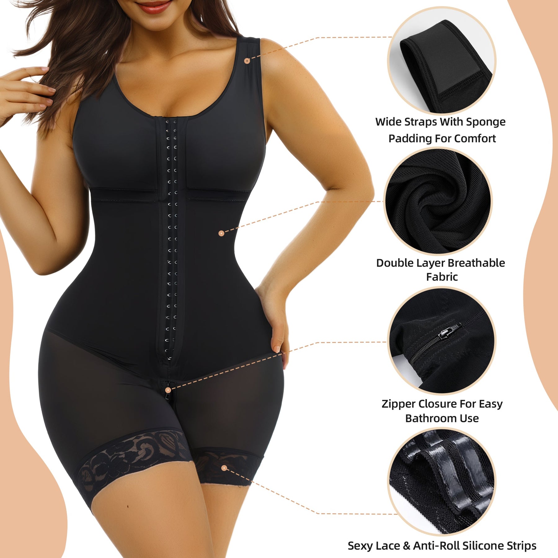 SHAPERX Women's Fajas Colombianas Tummy Control Shapewear Postpartum Full Body Shaper Butt Lifter Bodysuit SHAPERX