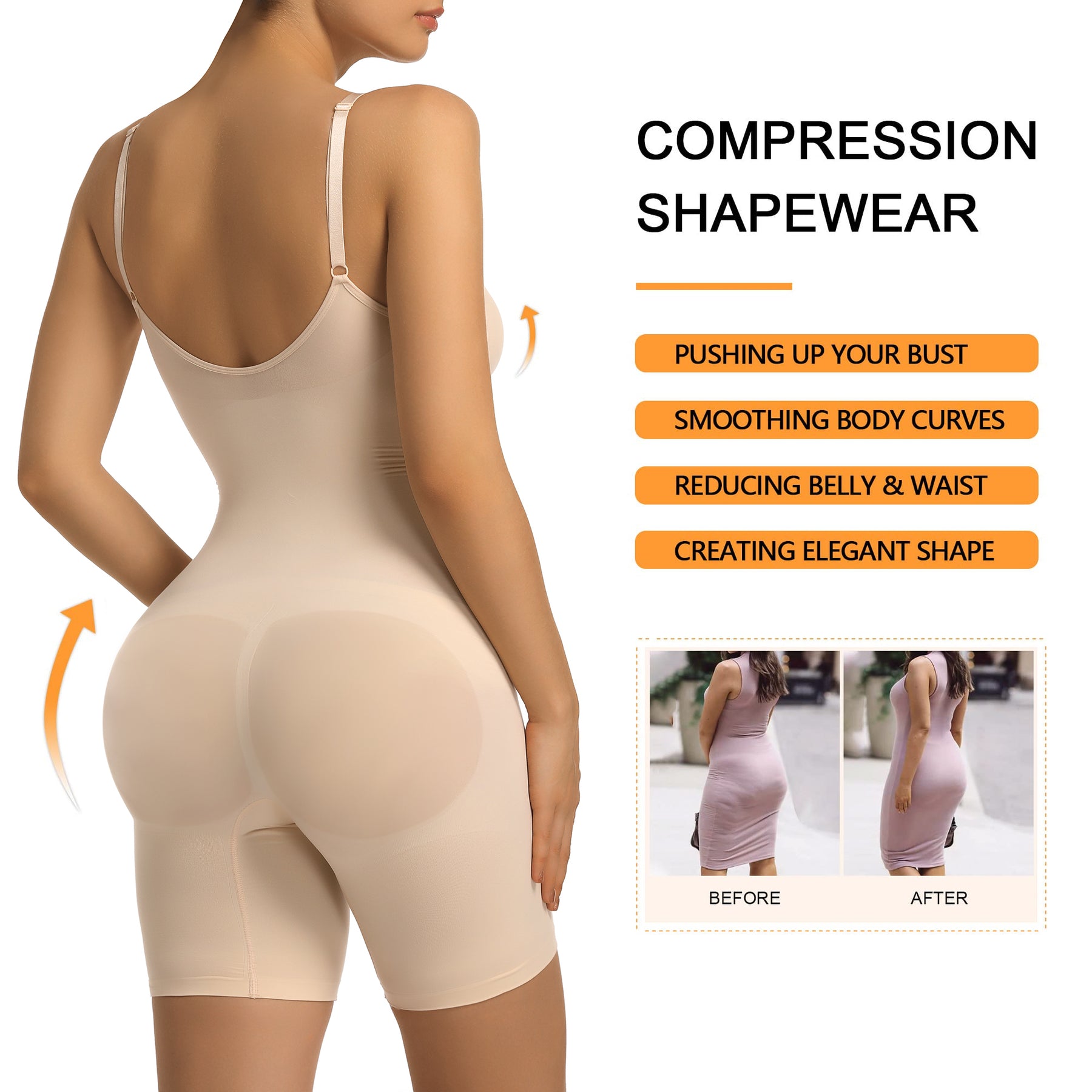 SHAPERX Bra Free Tummy Control Shapewear Mid Thigh Body Shaper with Removable Pads