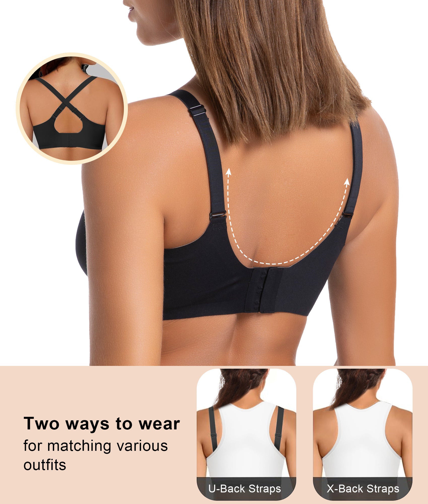 SHAPERX Wireless Bras for Women Seamless Push Up V Mesh Bralette No Underwire Full Coverage T-Shirt Bra with Removable Pads