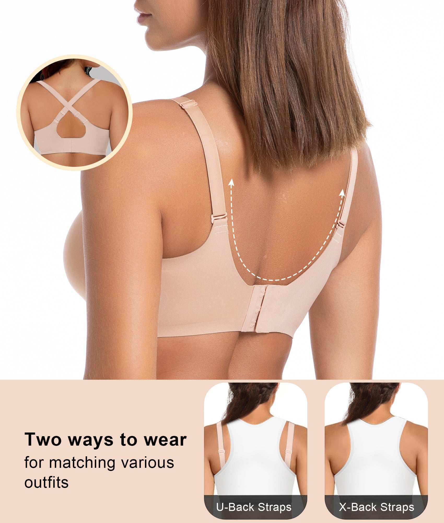 SHAPERX Wireless Bras for Women Seamless Push Up V Mesh Bralette No Underwire Full Coverage T-Shirt Bra with Removable Pads SHAPERX