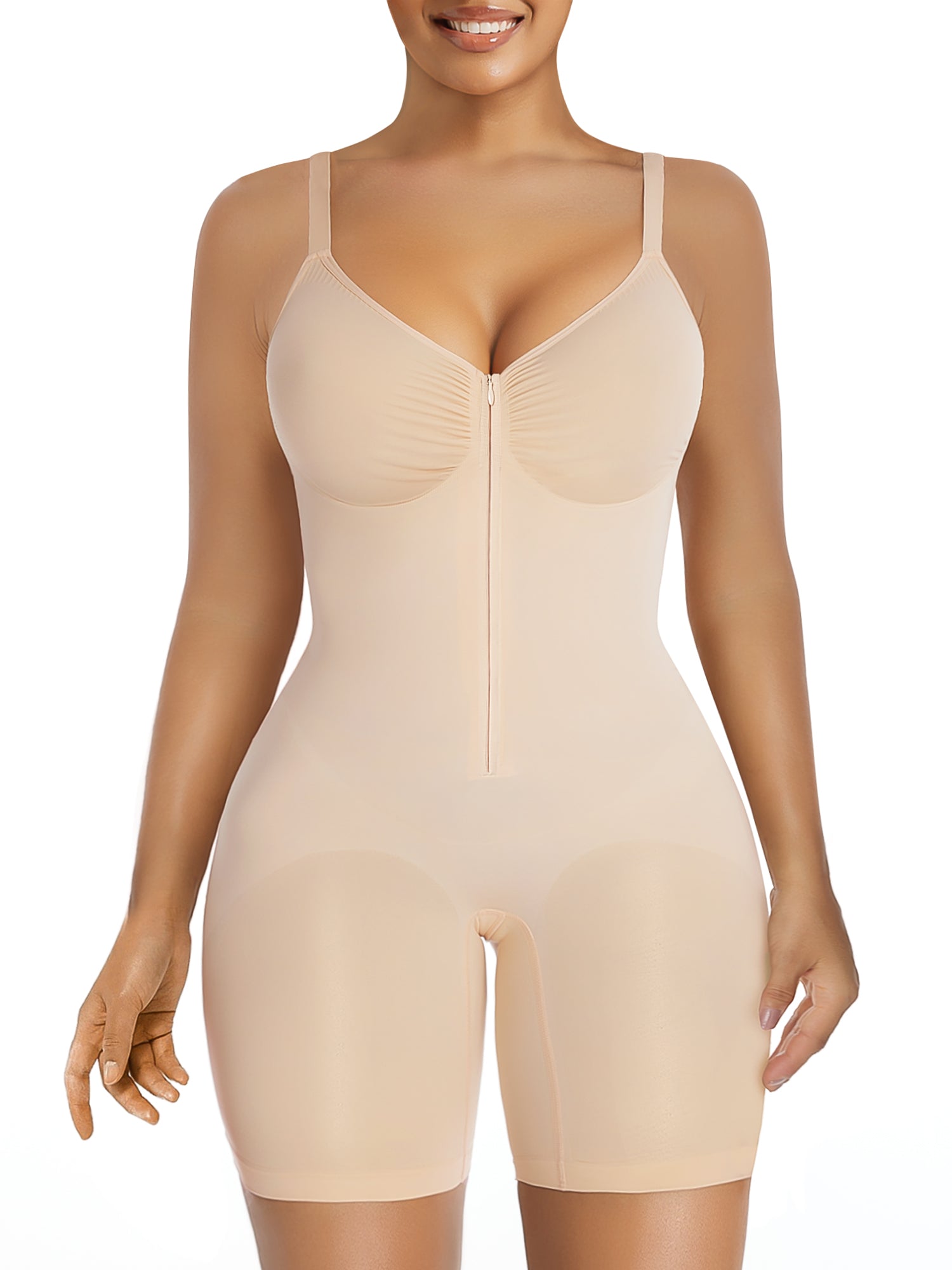 SHAPERX Women's Zip-Up Shapewear Bodysuit Tummy Control Seamless Sculpting Body Shaper Medium Compression SHAPERX