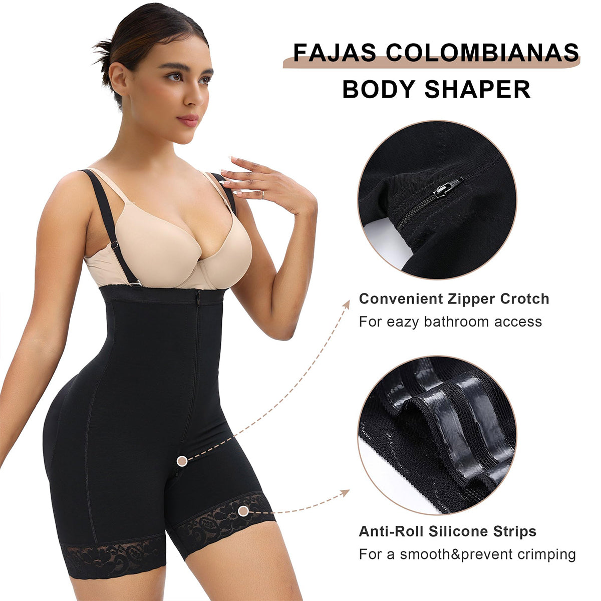 SHAPERX Women's Tummy Control Shapewear Fajas Colombianas Open Bust Body Shaper Bodysuit with Zipper Crotch SHAPERX