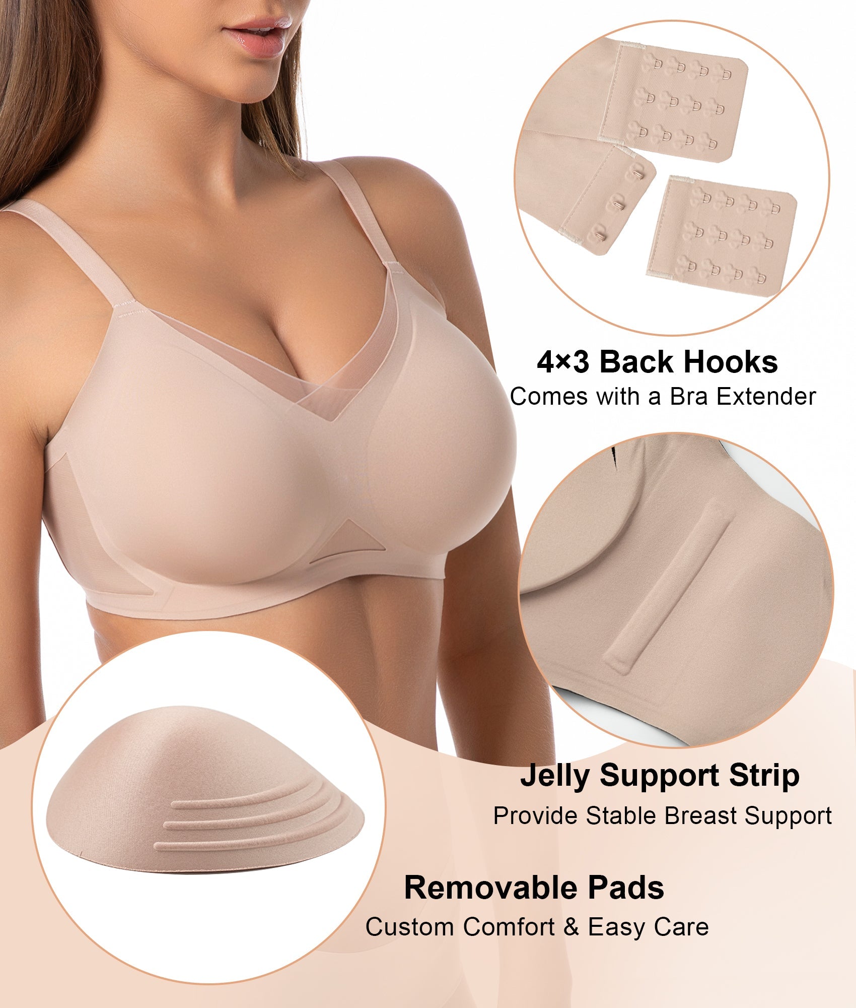 SHAPERX Wireless Bras for Women Seamless Push Up V Mesh Bralette No Underwire Full Coverage T-Shirt Bra with Removable Pads SHAPERX