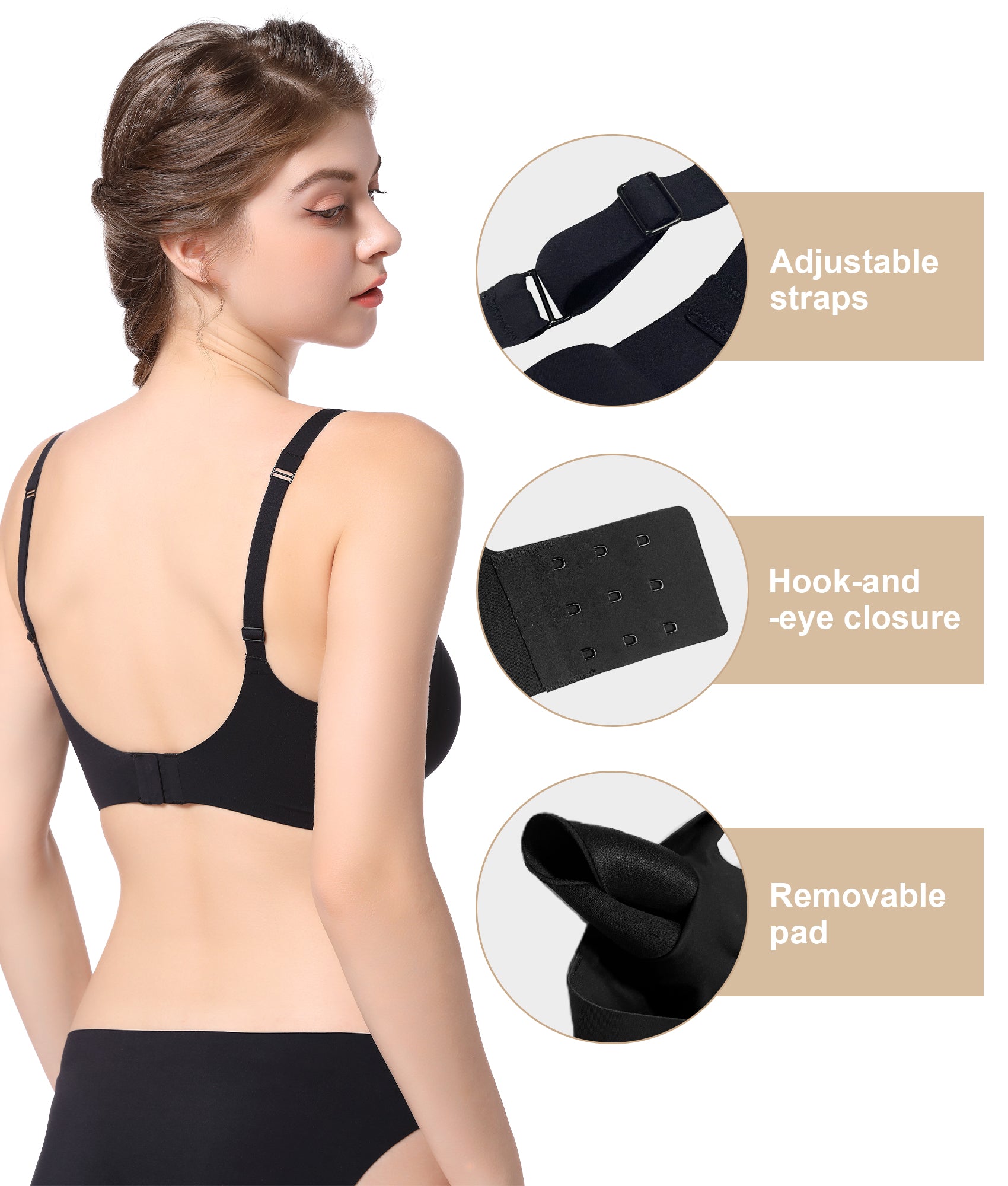 SHAPERX Wireless Scoop Bras for Women Small to Plus Size Everyday Bra with Removable Pads SHAPERX