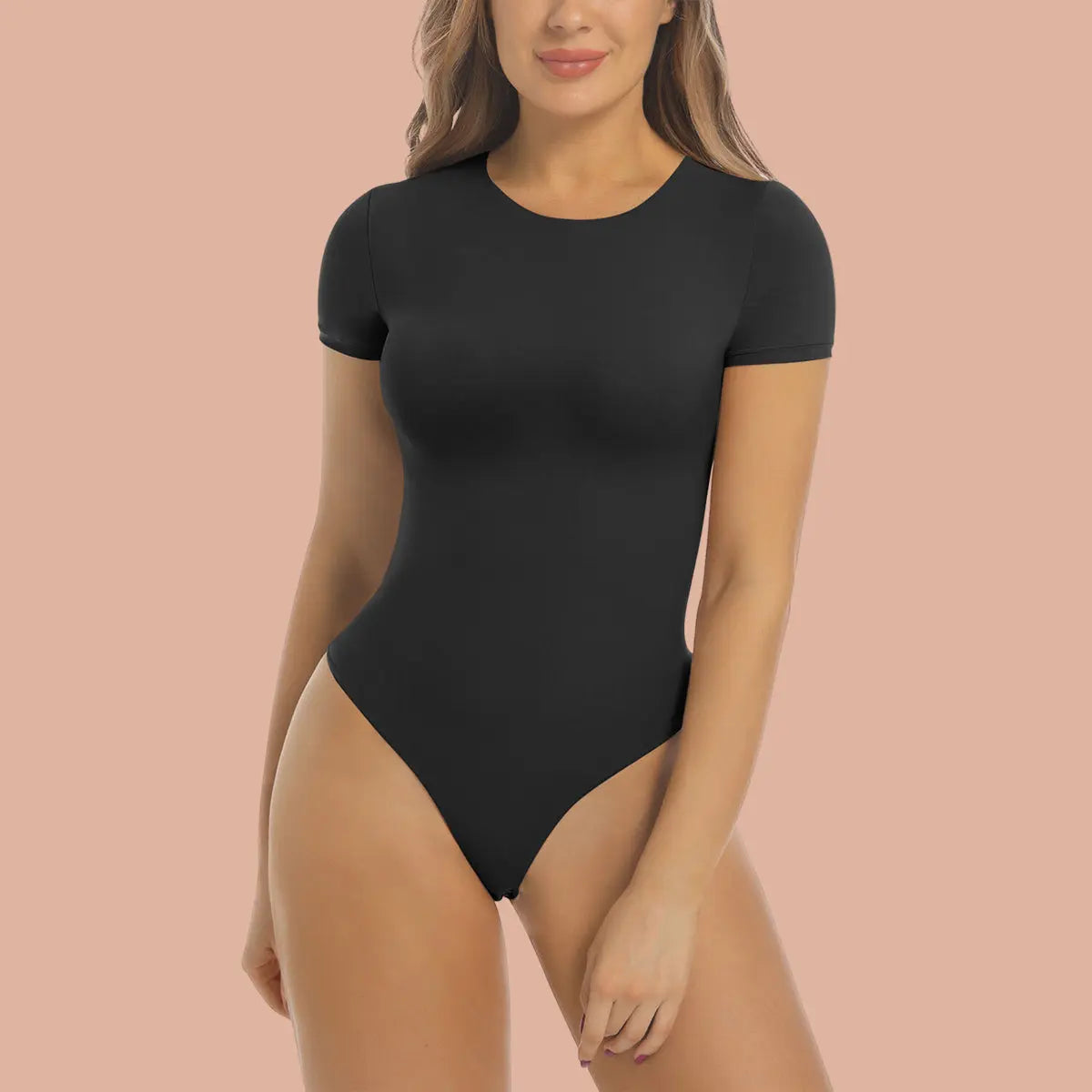 Thong Bodysuit for Women Tummy Control Square Neck Short Sleeve