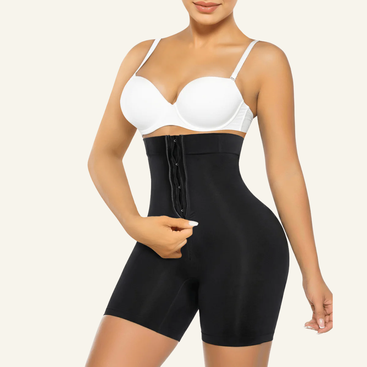 SHAPERX High-Waisted Zip & Hook Shaper Shorts