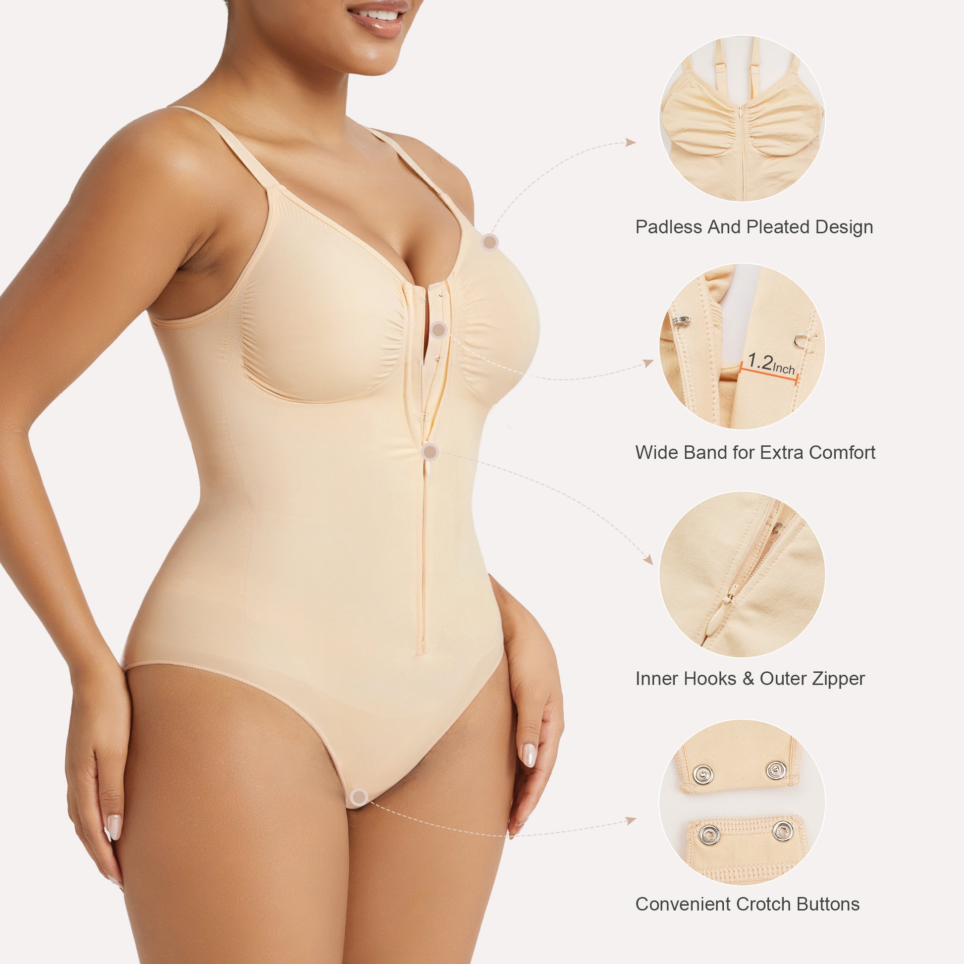 SHAPERX Zip-Up Tummy Control Brief Bodysuit