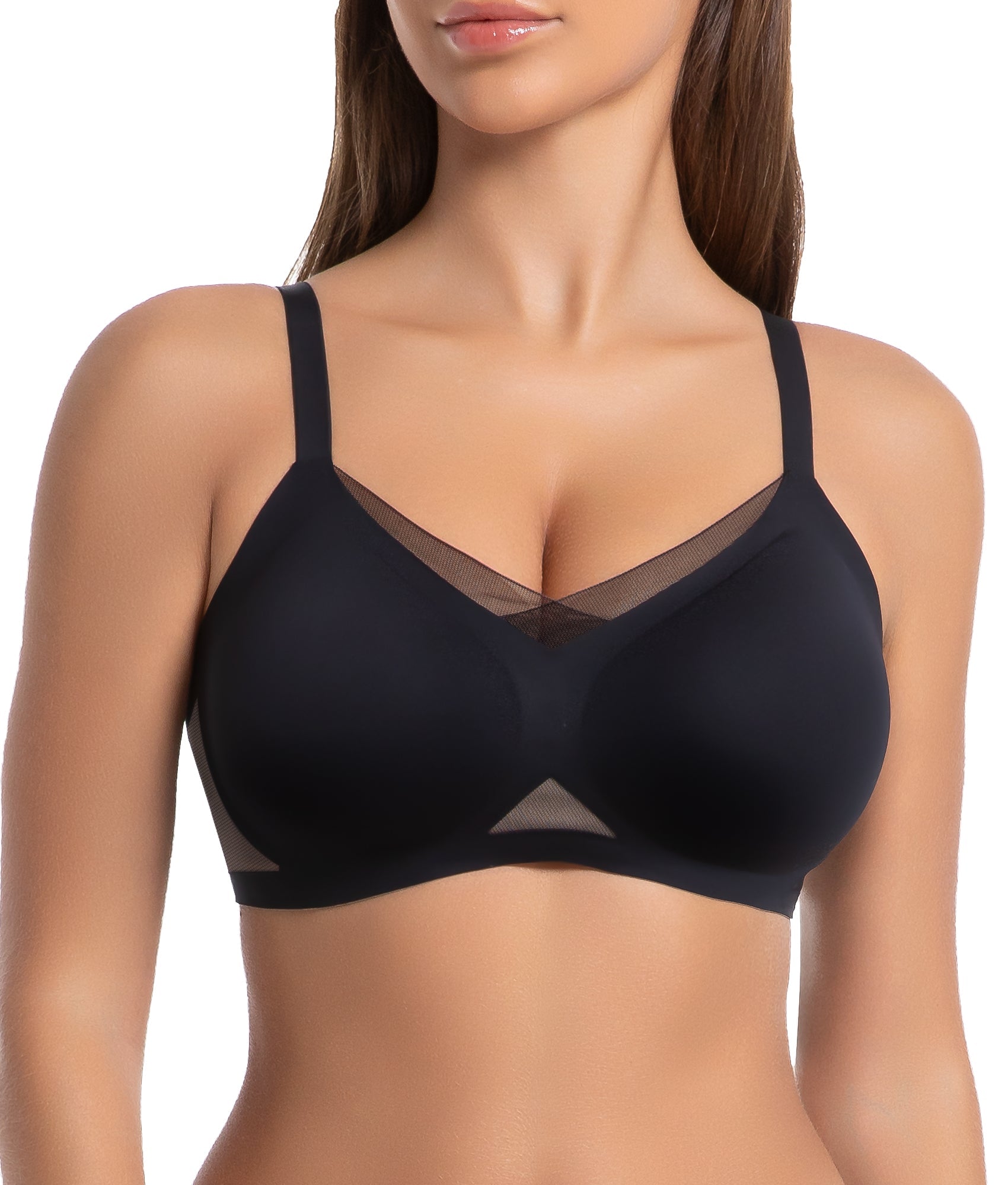 SHAPERX Wireless Bras for Women Seamless Push Up V Mesh Bralette No Underwire Full Coverage T-Shirt Bra with Removable Pads SHAPERX