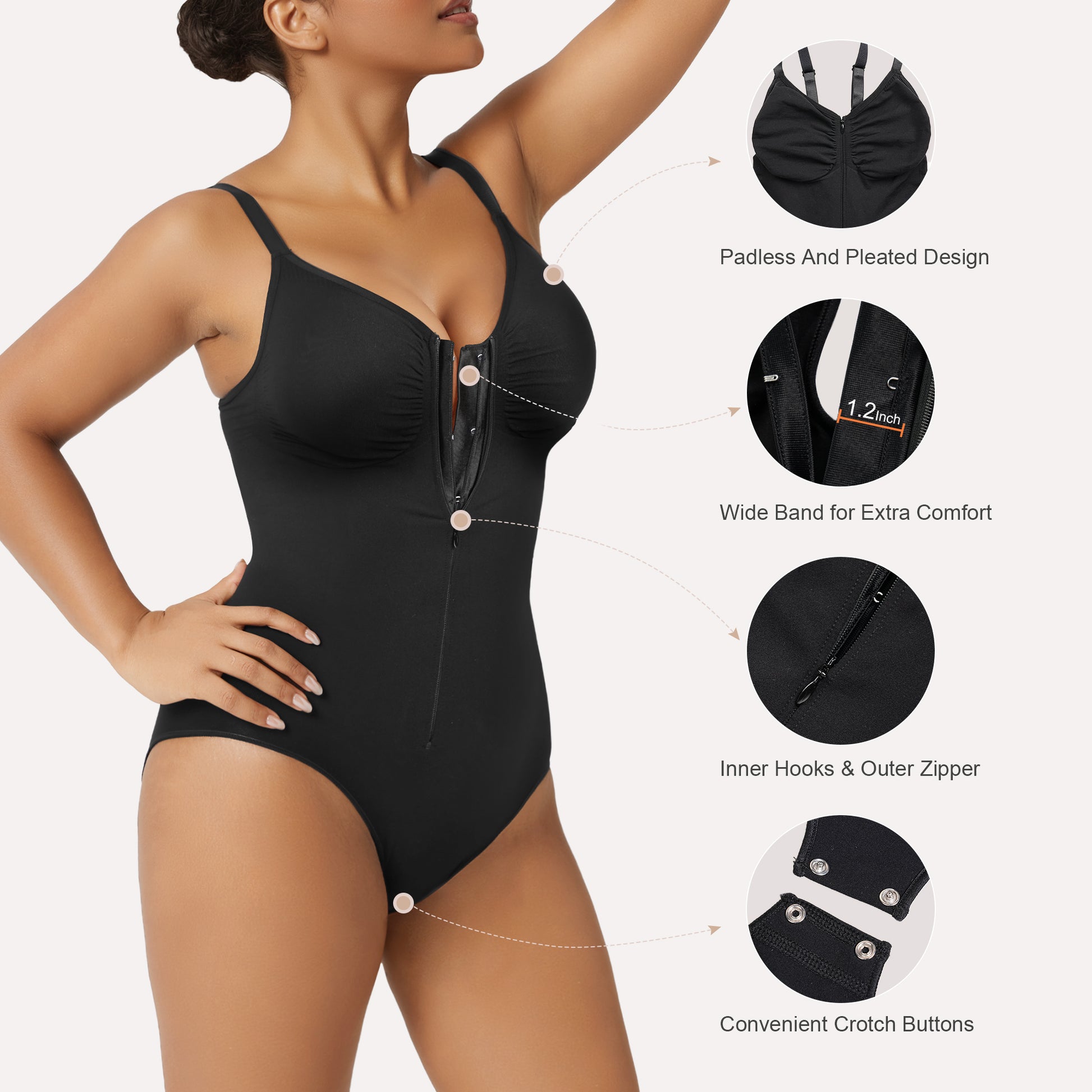 SHAPERX Zip-Up Tummy Control Brief Bodysuit