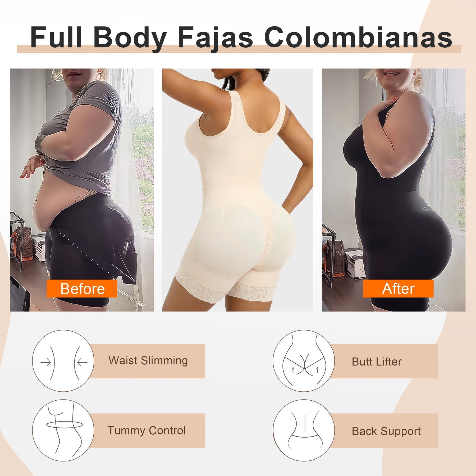SHAPERX Women's Fajas Colombianas Tummy Control Shapewear Postpartum Full Body Shaper Butt Lifter Bodysuit SHAPERX