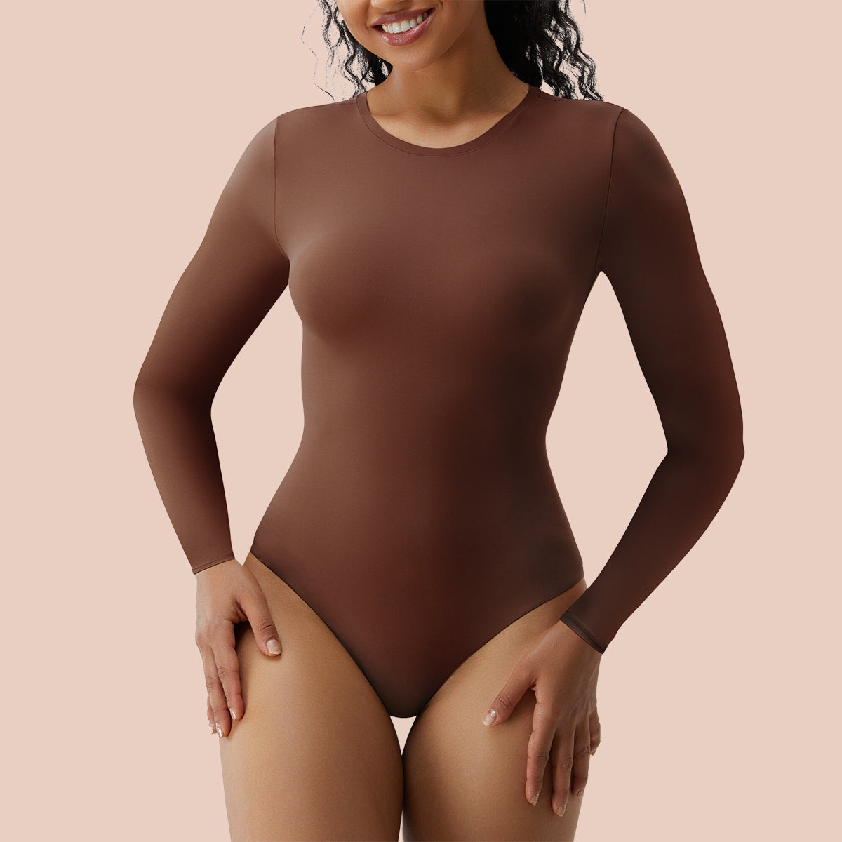 SHAPERX Long Sleeve Bodysuit Tops Crew Neck Thong Body Suit SHAPERX