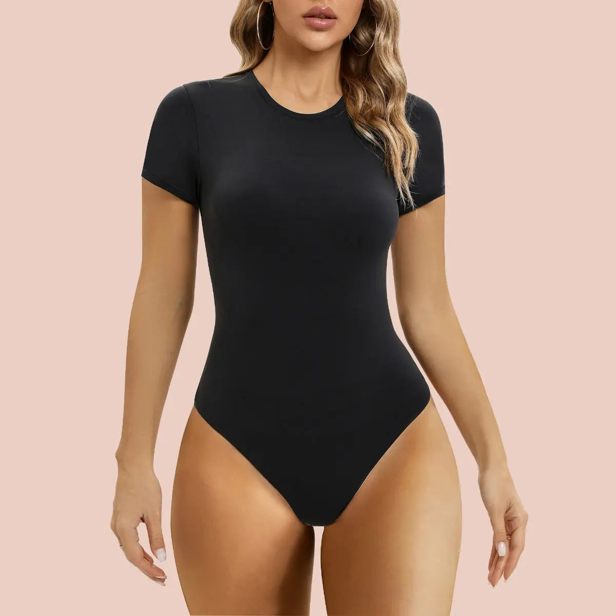Freehut Women's Bodysuit Short Sleeve Double Lined Crew Round Neck Thong  Slimming Body Suit Tops Softhug Collection (Black, X-Small) at   Women's Clothing store