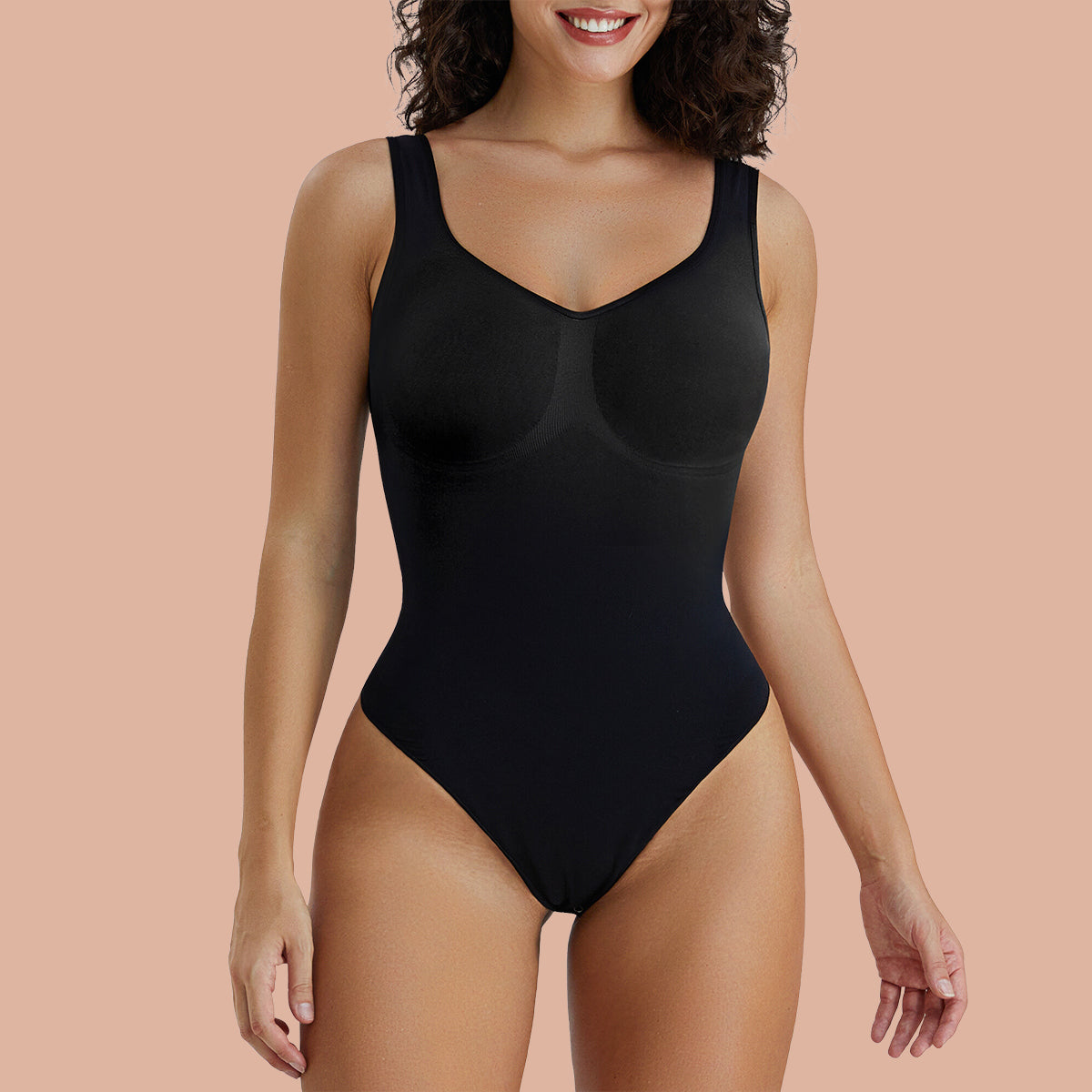 SHAPERX Wide Strap Seamless Sculpting Thong Body Shaper Tummy Control Bodysuit SHAPERX