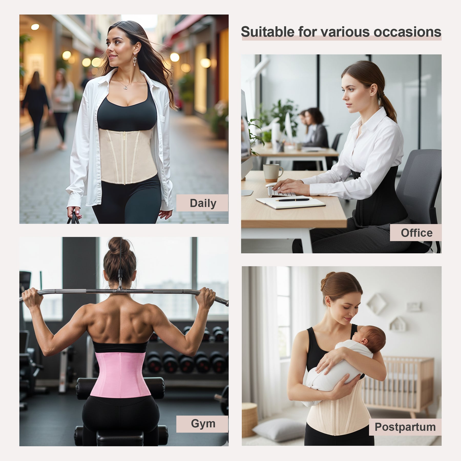 SHAPERX Waist Trainer for Women Tummy Control Workout Waist Cincher Corset Hourglass Body Shaper Zipper and Hooks