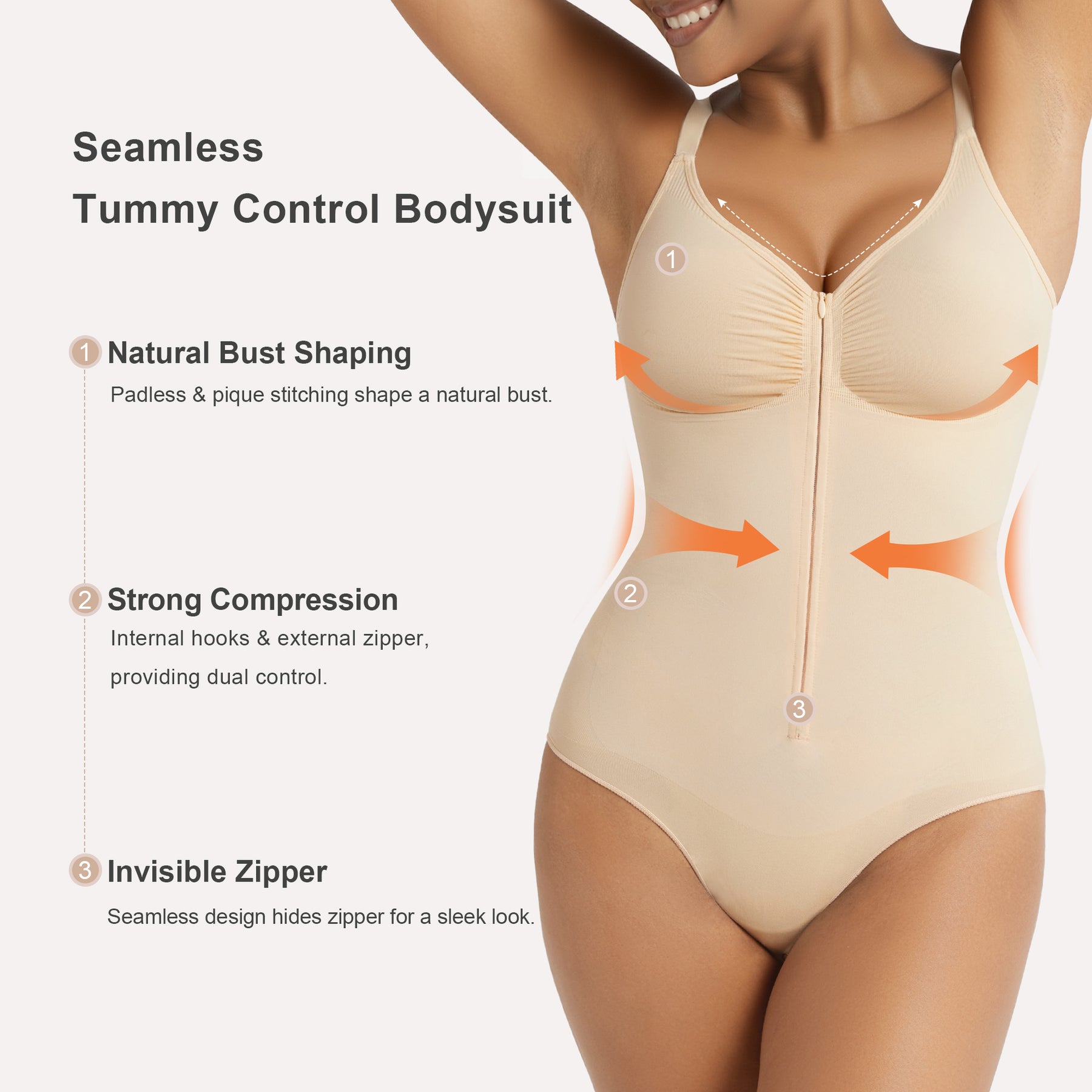 SHAPERX Shapewear Bodysuit for Women Tummy Control Seamless Zip-Up Body Shaper Snatched Waist Sculpting Body Suit