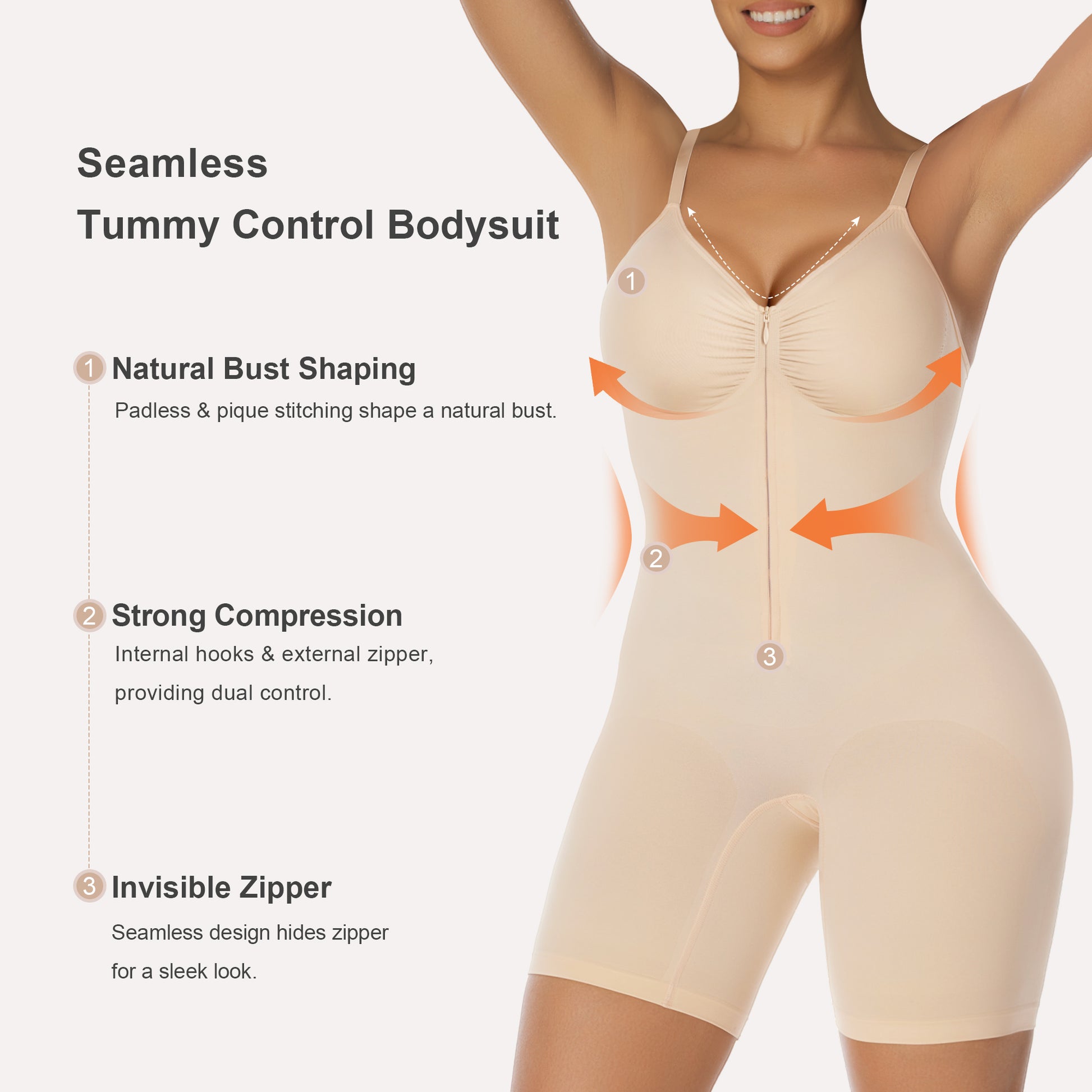 SHAPERX Zip-Up Tummy Control Short Bodysuit