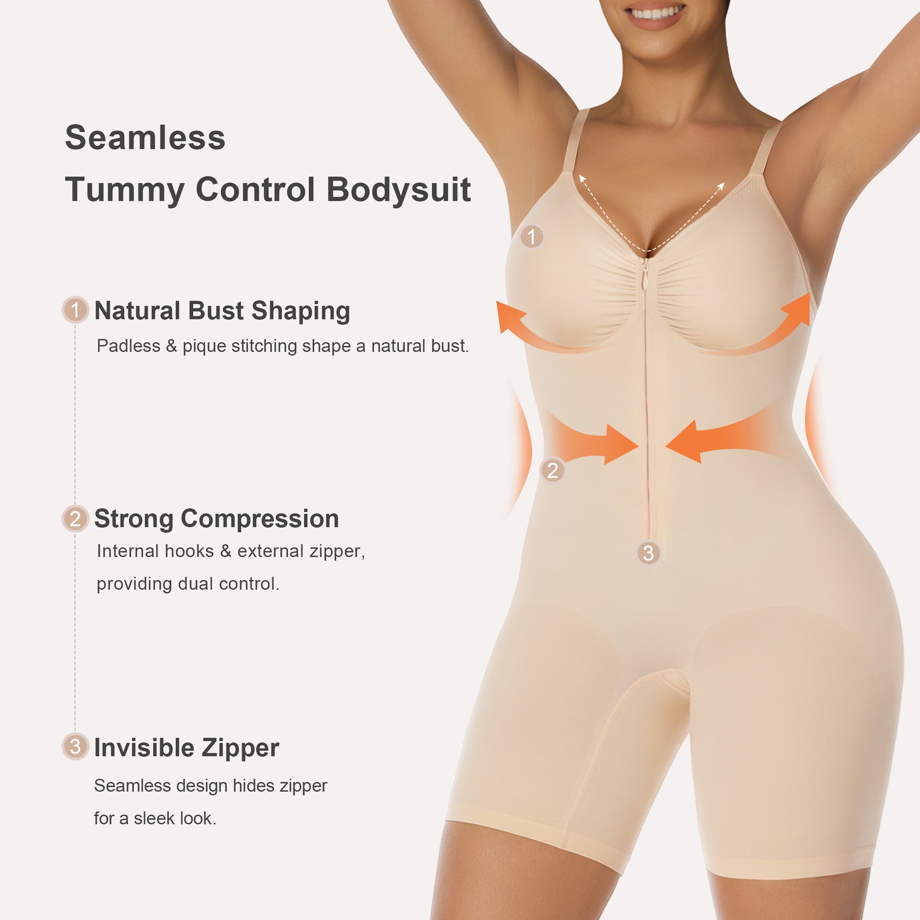 SHAPERX Shapewear Bodysuit for Women Tummy Control Seamless Zip-Up Body Shaper Snatched Waist Sculpting Body Suit