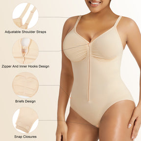 SHAPERX Women's Zip-Up Shapewear Bodysuit Tummy Control Seamless Sculpting Body Shaper Medium Compression