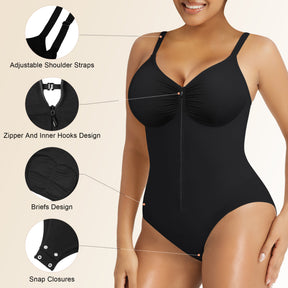 SHAPERX Women's Zip-Up Shapewear Bodysuit Tummy Control Seamless Sculpting Body Shaper Medium Compression