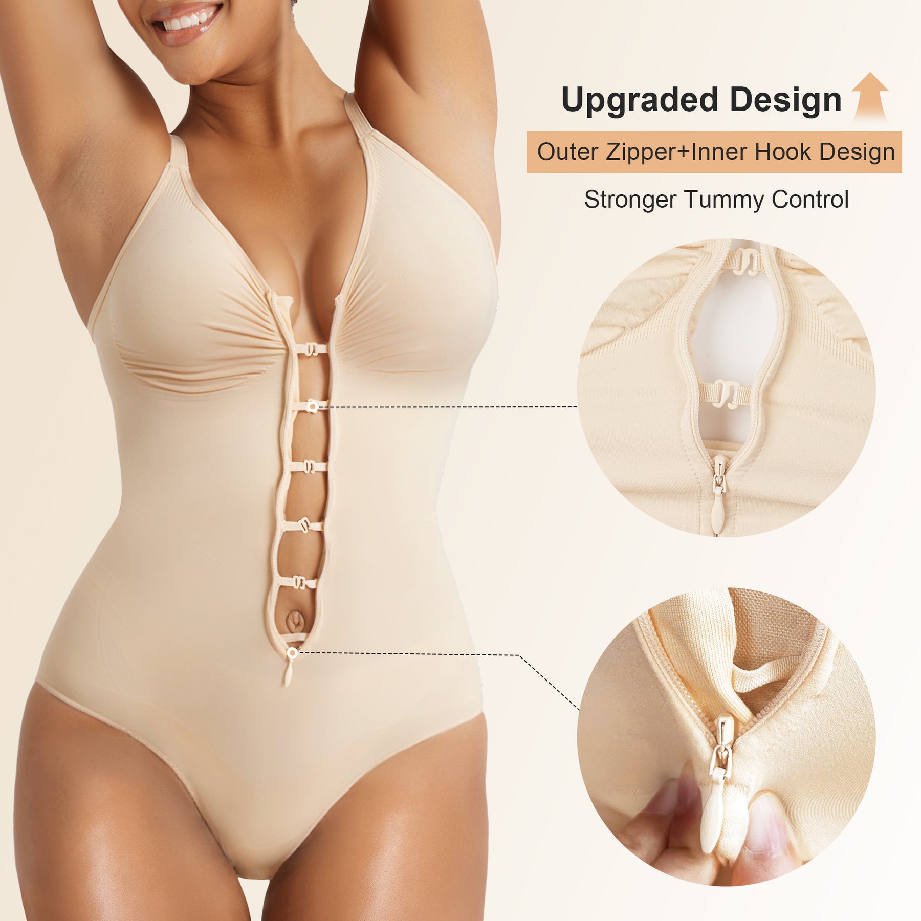 SHAPERX Women's Zip-Up Shapewear Bodysuit Tummy Control Seamless Sculpting Body Shaper Medium Compression