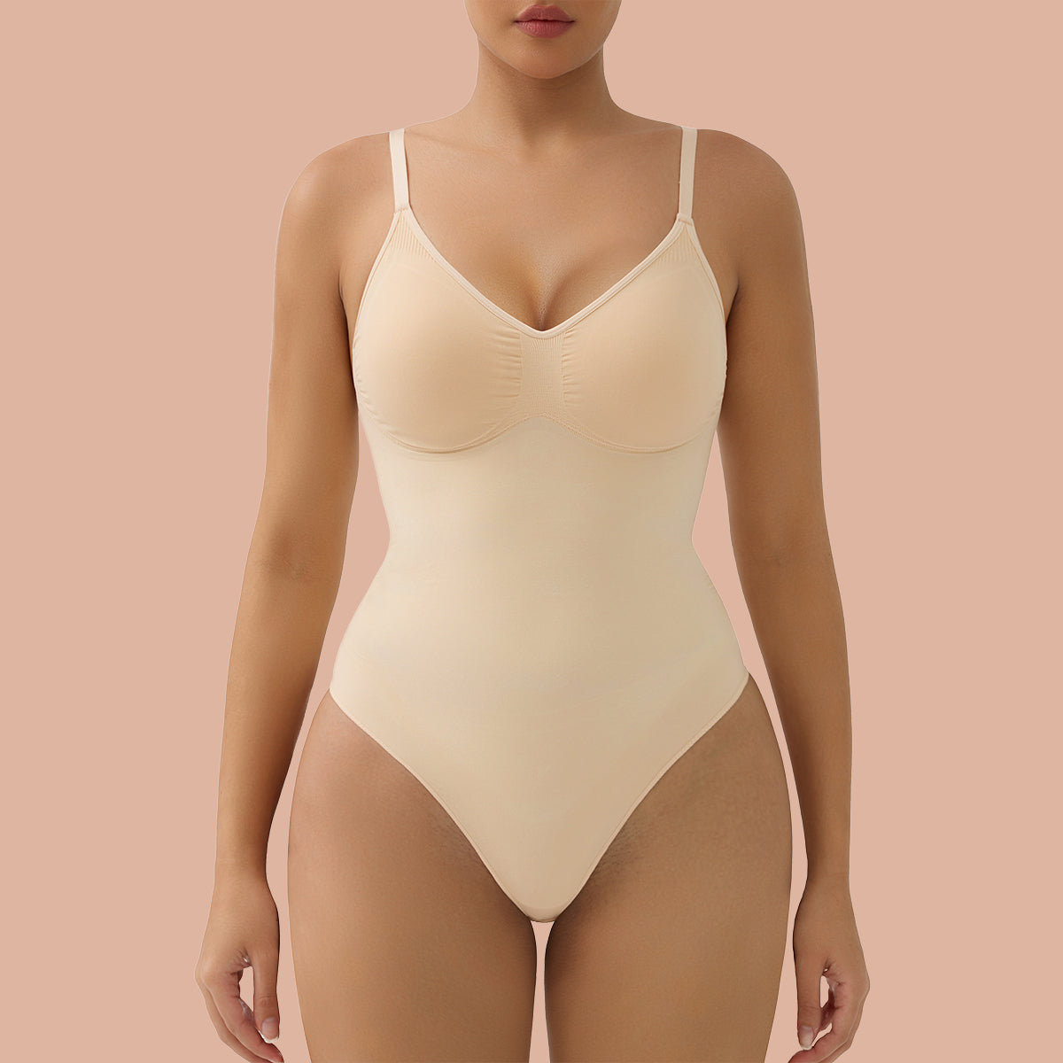 SHAPERX Seamless Tummy Control Thong Bodysuit with Removable Pads