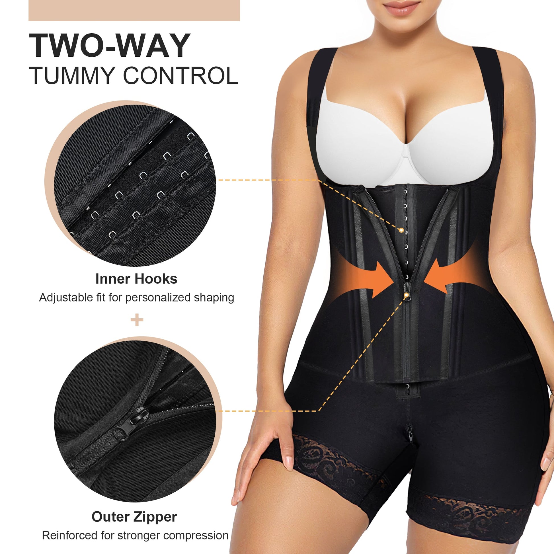 SHAPERX Fajas Colombianas Shapewear for Women Tummy Control Body Shaper Postpartum Butt Lifter with Zipper and Hooks SHAPERX