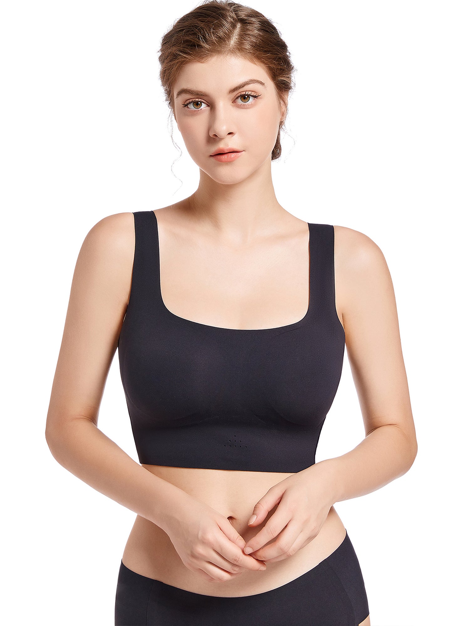 SHAPERX Women‘s High Stretch Wireless Bra with Scoop Longline Design and Removable Pads SHAPERX