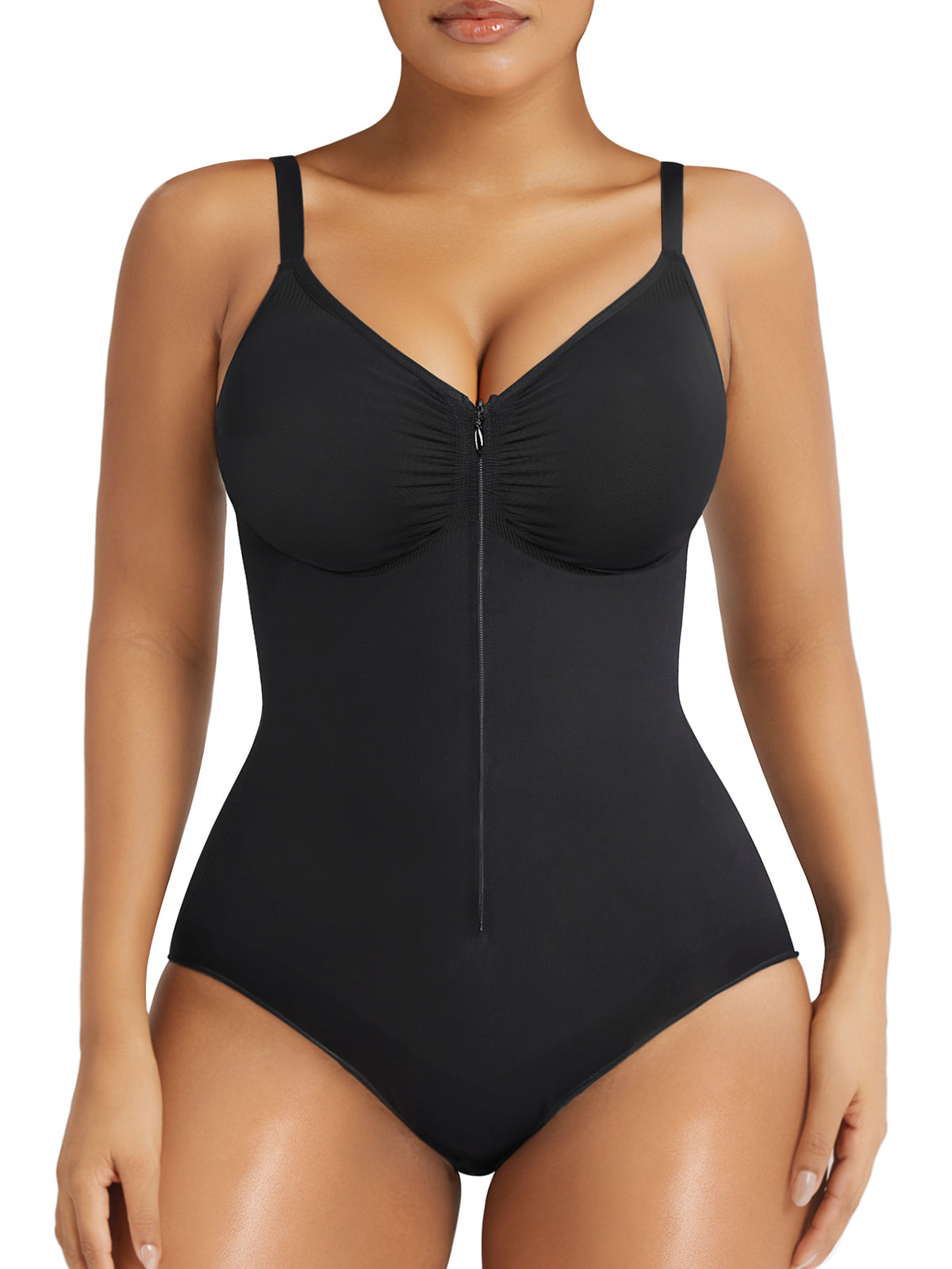 SHAPERX Women's Zip-Up Shapewear Bodysuit Tummy Control Seamless Sculpting Body Shaper Medium Compression