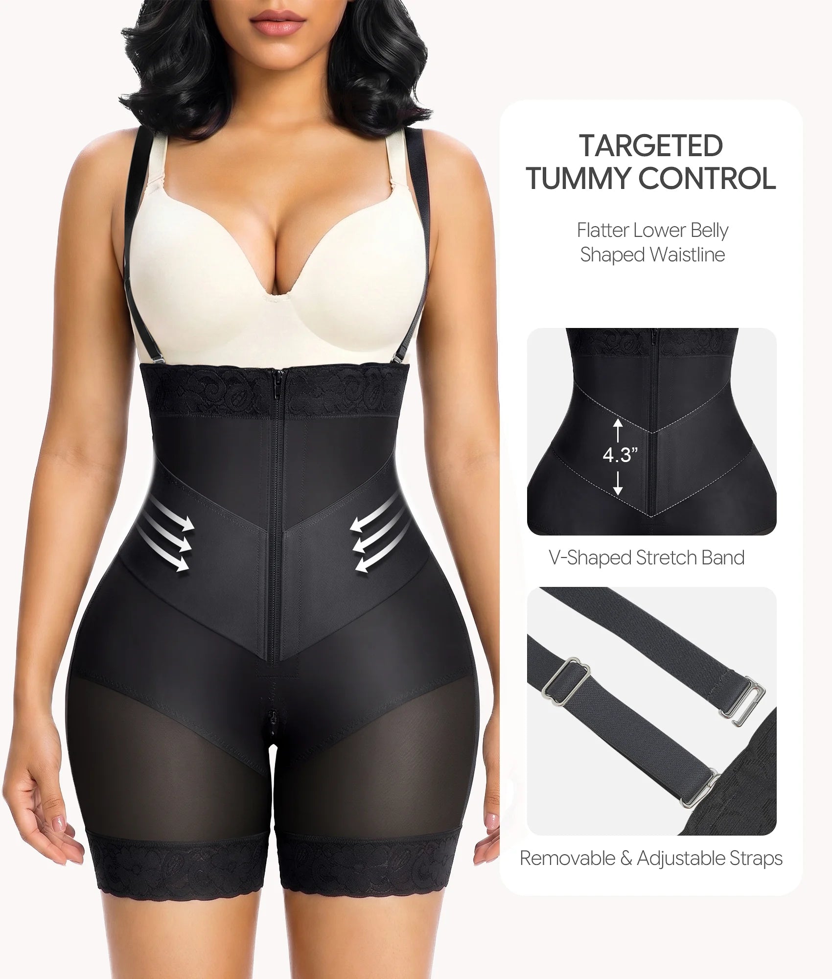 SHAPERX V-Shaped Strapless Shaper Shorts with Removable Straps