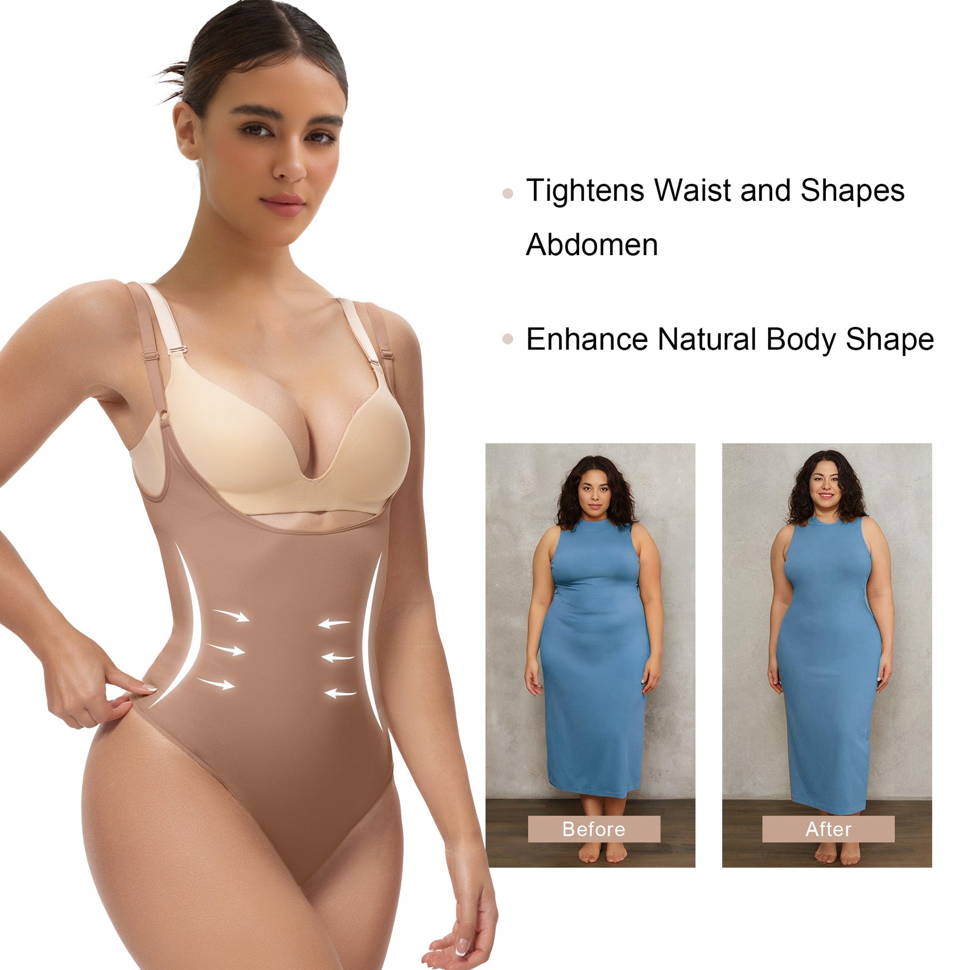 SHAPERX Open Bust Shapewear Tummy Control Bodysuits for Women Seamless Compression High Waisted Body Shaper SHAPERX