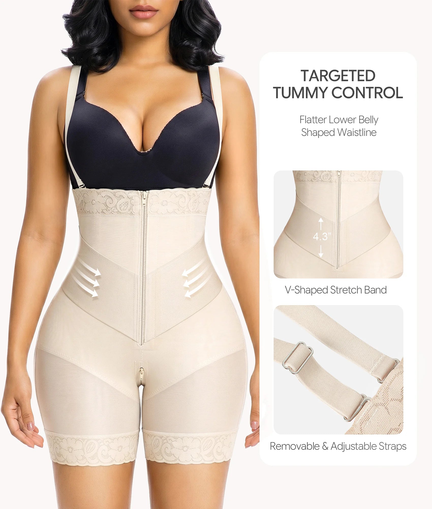 SHAPERX V-Shaped Strapless Shaper Shorts with Removable Straps