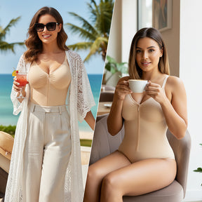 SHAPERX Shapewear Bodysuit for Women Tummy Control Seamless Zip-Up Body Shaper Snatched Waist Sculpting Body Suit