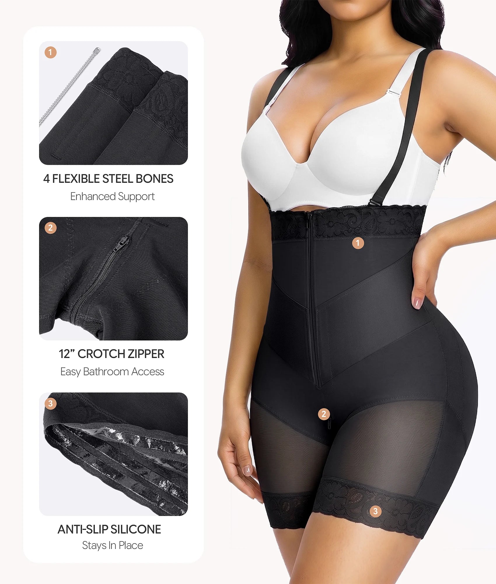 SHAPERX V-Shaped Strapless Shaper Shorts with Removable Straps