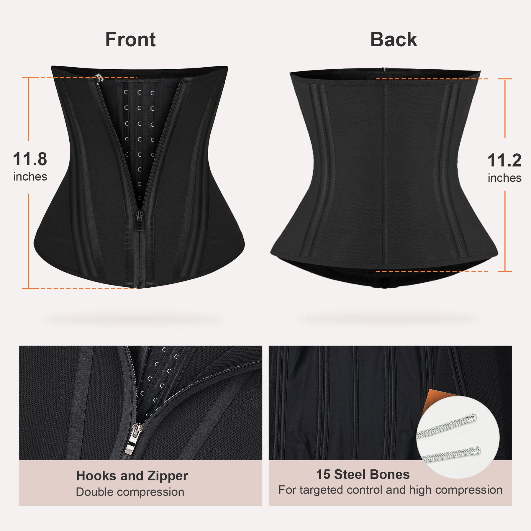 SHAPERX Waist Trainer for Women Tummy Control Workout Waist Cincher Corset Hourglass Body Shaper Zipper and Hooks