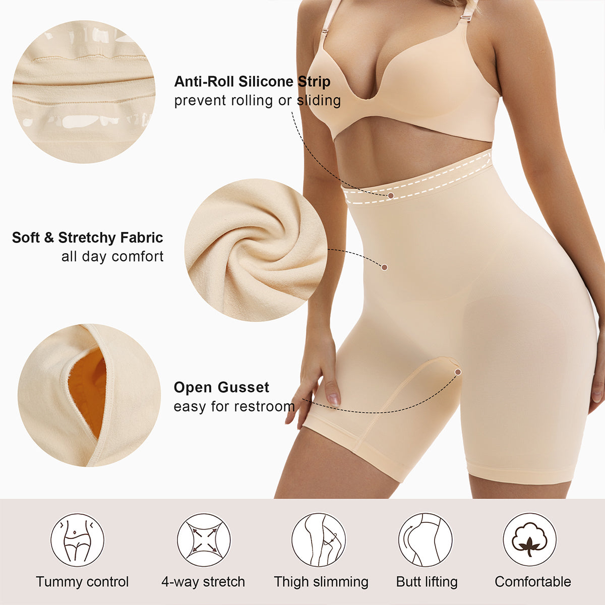 SHAPERX High-Waisted Tummy Control Seamless Shaping Shorts