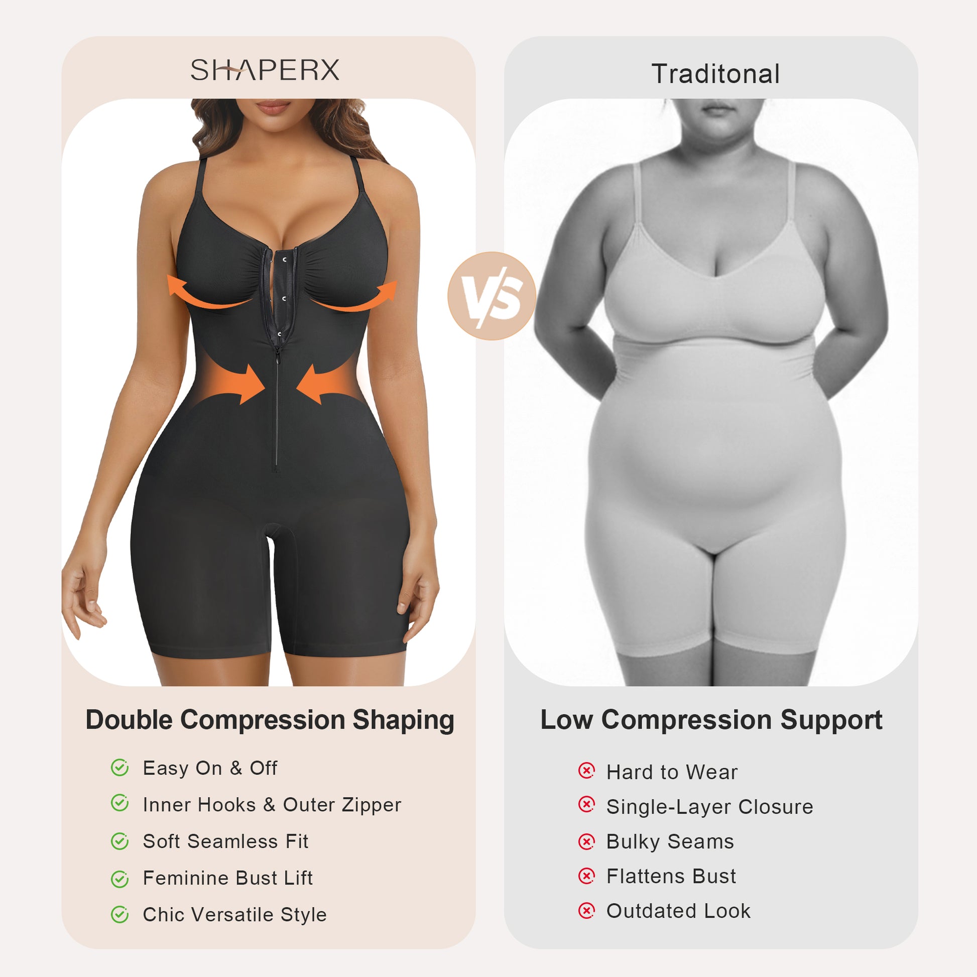 SHAPERX Zip-Up Tummy Control Short Bodysuit