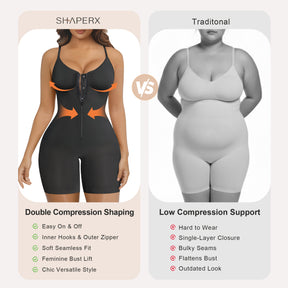 SHAPERX Shapewear Bodysuit for Women Tummy Control Seamless Zip-Up Body Shaper Snatched Waist Sculpting Body Suit