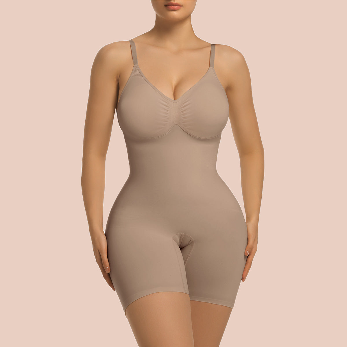 SHAPERX Mid-Thigh Tummy Control Bodysuit with Removable Pads